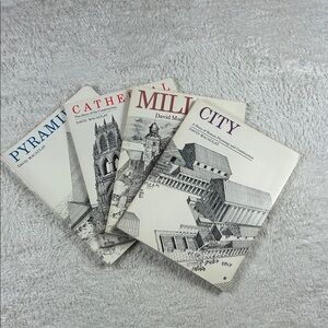 David Macaulay book bundle - lot 4 Cathedral, Mill, City, Pyramid - SC Good